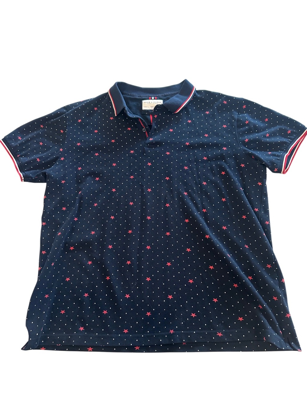 Denim & Flower Navy Polo with Red Star Accents